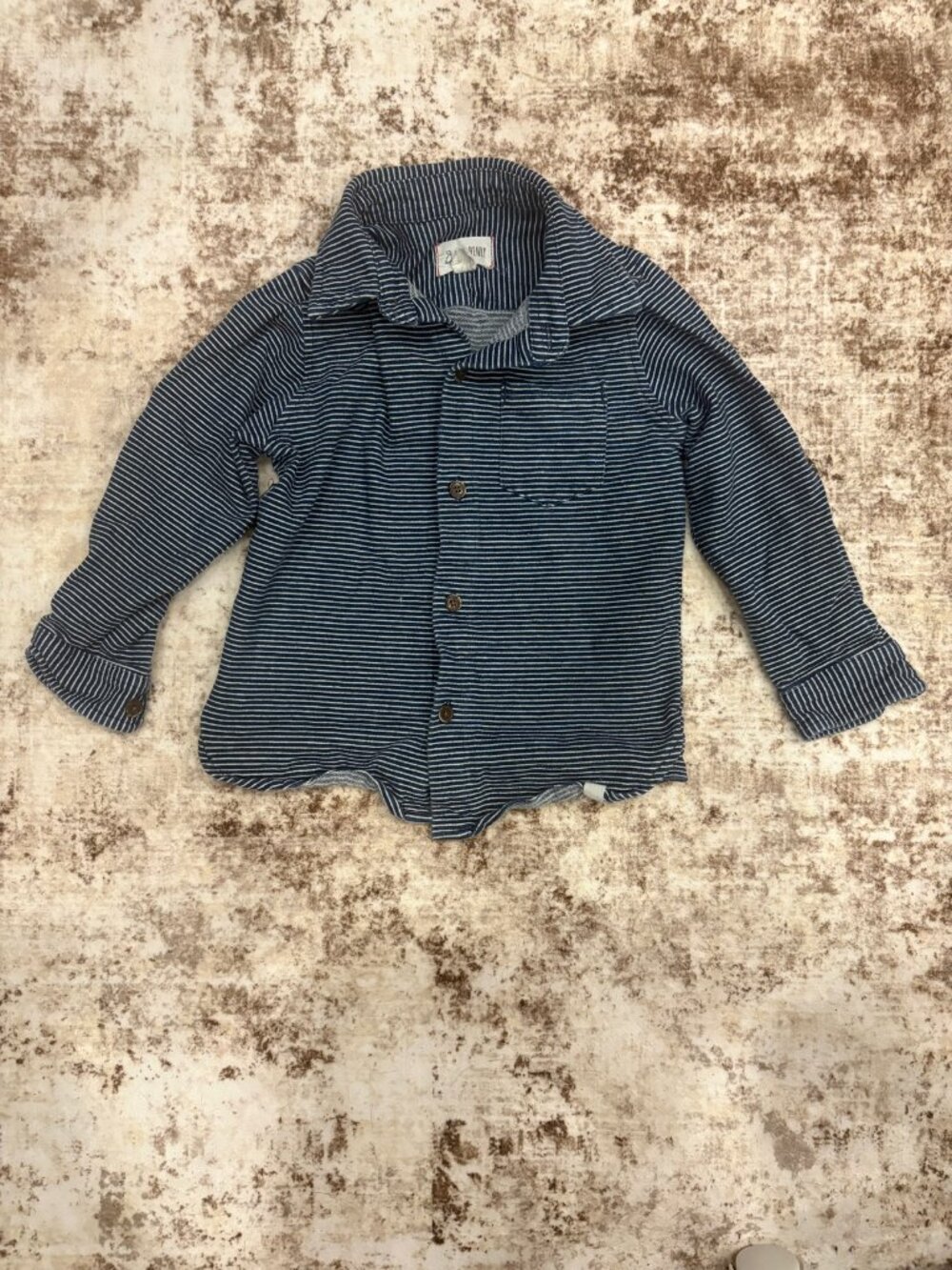 Me & Henry Toddler Boys Navy Blue Fine Stripe Button Down Shirt (Size 2/3Y)